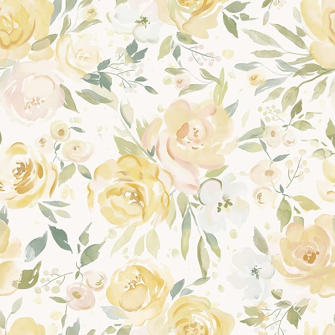 Heroad Peel and Stick Wallpaper Yellow Floral Contact Paper 17.3''x78.7'' Large Flower Wallpaper Watercolor Removable Self-Adhesive Wall Paper for Cabinets Bedroom Bathroom Waterproof Stick on Walls by HeroadBrand