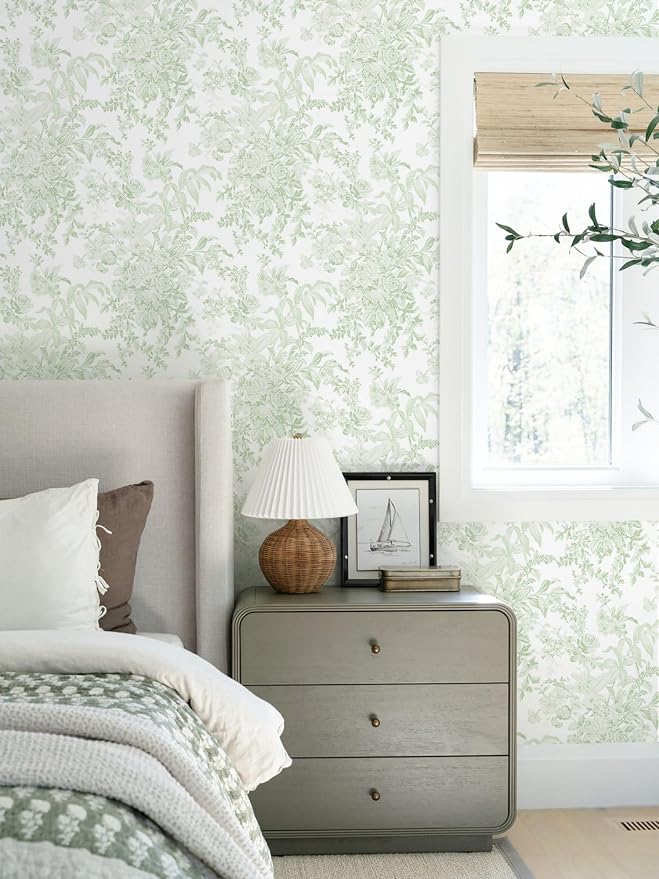 Heraod Green Peel and Stick Wallpaper Vintage Floral Contact Paper | 17.3''X385'' Botanical Leaf Wall Paper Removable Stick on Wallpaper for Nursery Bathroom Renter Friendly Vinyl Roll - Image 8