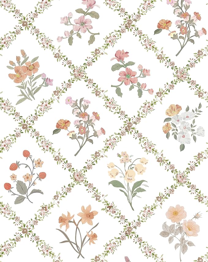 16.9 in x118 in Yellow Floral Peel and Stick Wallpaper Watercolor Flower | Boho Self Adhesive Wallpaper Modern Trellis Contact Paper DIY Removable Wallpaper for Livingroom Accent Wall Decor Vinyl Roll by EchoSphere