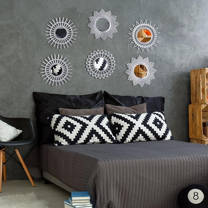 Namalu 6 Pcs Sunburst Round Mirror for Wall Decor, Classic, Silver - Image 4