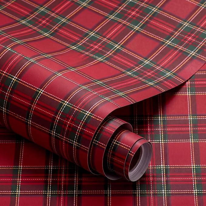 Drydiet Tartan Plaid Wallpaper Peel Stick Contact Paper 15.8 x 118.1 | Self Adhesive, Red and Green Plaid Plaid Design, Easy Apply Remove, for Home Locker Dorm Classroom Living Room Decor by Drydiet