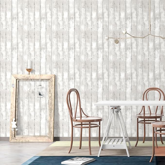 Yun-aeon Natural Wood-White Contact Paper Peel and Stick Wallpaper | 17.3"x 236"Self Adhesive Removable Vintage Faux Wood Wall Paper Plank Shelf Home Decoration Kitchen Counter Cover - Image 4