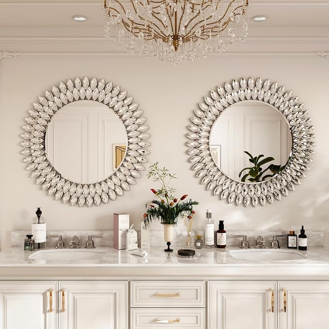 Kelly Miller 26" Jeweled Luxury Round Decorative Wall Mirror - Image 4