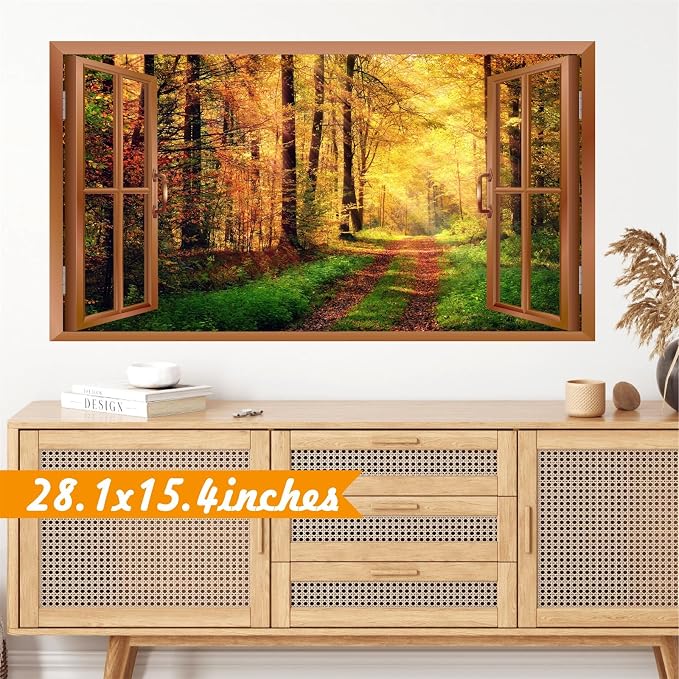 Autumn Forest Wall Stickers 3D Fake Windows Fall Wall Decals Peel and Stick | Removable Nature Trees Landscape Faux Window Stickers, Thanksgiving Day Art Murals, for Bedroom Living Room Office Decoration - Image 4