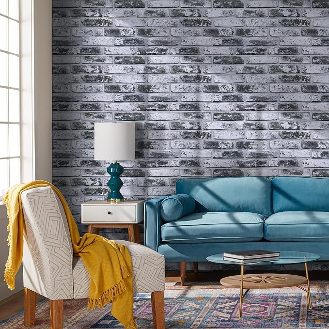 COMSTICKC 3D Faux Brick Wall Panels Peel and Stick, 12 Pcs 22.8" x 11.8" | Gray, Not Real Brick, Ultra-Light Thin PVC Fake Brick Decorative Wall Covering Sticker for Interior Decor, Cover 22.48 sq ft - Image 2