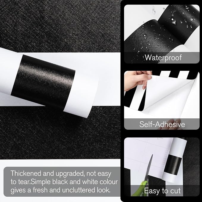 Black and White Striped Peel and Stick Wallpaper Self-Adhesive Removable Waterproof Wallpaper Wall Covering Cabinets Shelves Decorative A Set of 17.3"x300" - Image 2