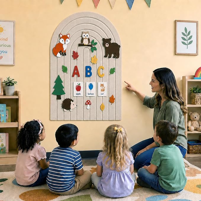 Large Arched Felt Bulletin Board, Sized 36" x 24" for Office & Wall Decor – 6 Customizable Adhesive Tiles with Pins are Perfect to Display Your Photos (Khaki-A) - Image 9