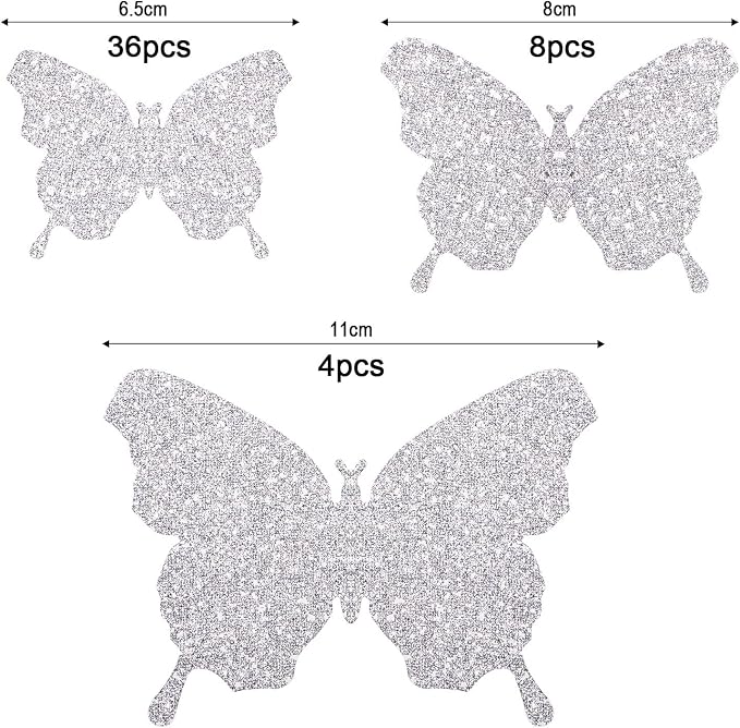BBTO 48 Pcs 3D Butterfly Mirror Wall Decor,Glitter Silver | Butterfly Stickers,3 Sizes,for Birthday Party Cake,Room Nursery Bathroom Wall Decor,Removable Peel Stick,Reflective - Image 2