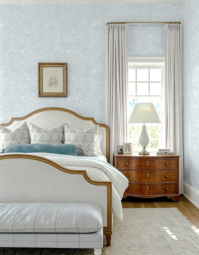 Guvana Blue and White Peel and Stick Wallpaper Floral Wallpaper Slef Adhesive Removable Waterproof Contact Paper Boho Wall Paper for Living Room Bedroom Bedroom Bathroom Kitchen 17.3“×197” - Image 7