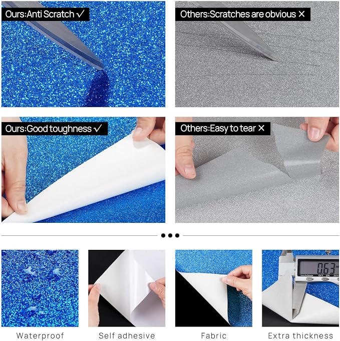 FunStick Royal Blue Wallpaper Border Peel and Stick Removable Wall Border Trim Self Adhesive Glitter Wallpaper Borders for Bathroom Bedroom Classroom Home Decor Sparkle Glitter Contact Paper 3.9"x200" - Image 4