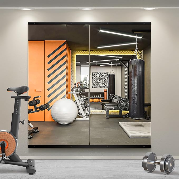 Home Gym Mirror for Wall, 50x25x2PCS Frameless Full Length Mirror, Black by TRAHOME