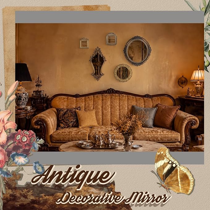 Beeveer 6 Pcs Vintage Gold Wall Mirror Set Luxury Gallery Wall Mirror Decorative Hanging Antique Decor for Living Room Entryway Wedding Bedroom Bathroom Victorian Decor (Baroque,Gold) - Image 5