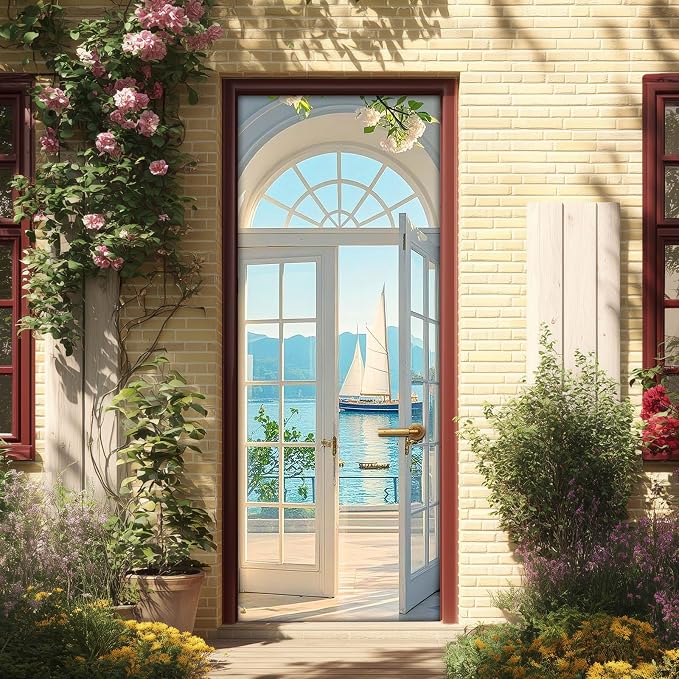 HOMETITUTE Beach Ocean View Peel Stick Door Sticker 30.3x78.7 Vinyl | Wall Cover Poster Decals Removable Wallpaper Self Adhesive Livingroom Bedroom Office - Ocean View by HOMETITUTE
