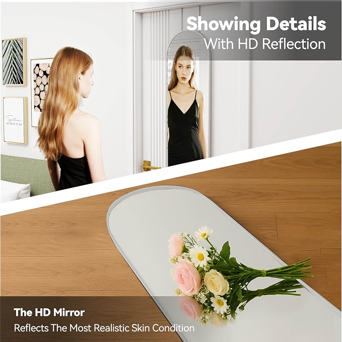 57x16" Full Length Mirror Floor Stand,Over the Door,Wall Mounted Silver - Image 5