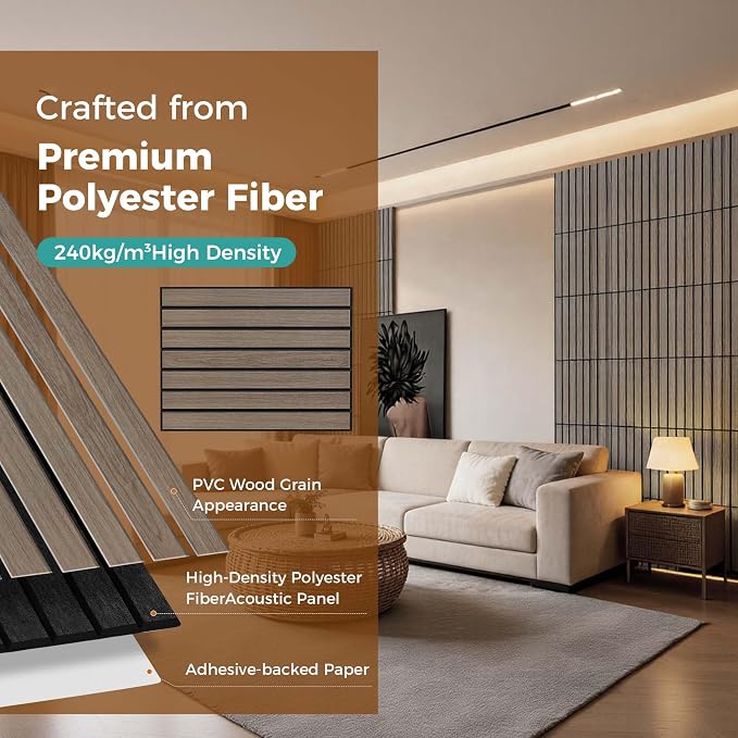 TO-TH Soundproof Panels Self-Adhesive Acoustic Wall Panel 12 Pack, Walnut | PVC Wood Grain Finish, Peel and Stick Wall Panels, 11.8"x15.7"x0.35", 100%Polyester Fiber, Wall Panel for Interior Wall Decor - Image 2