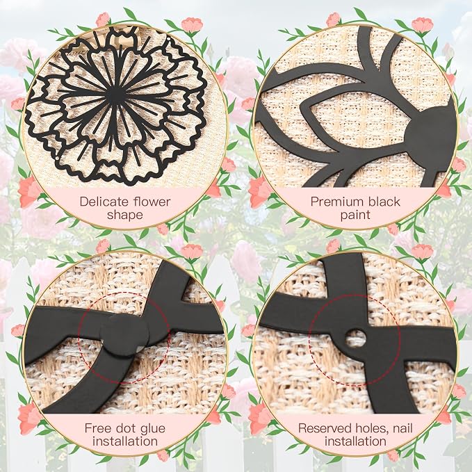 Zzbakress 3 Pcs Metal Flowers Wall Decor Black Wall Decoration Metal Flower Art Farmhouse Wall Decor Multiple Flowers Hanging Decor for Bathroom Living Room Kitchen Garden Office (Black Retro) | Farmhouse Flower Bathroom Decor Wall Decorations For Bath... - Image 4