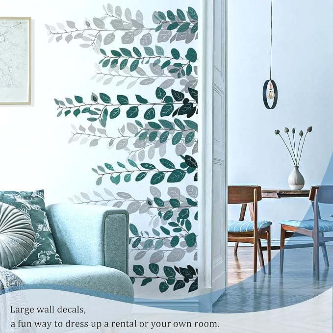 Green Hanging String of Eucalyptus Wall Decals Peel and Stick, Large Plants Leaf Vinyl Wall Stickers, Removable Vine Home Decor Art for Bedroom Living Room Classroom Office - Image 7