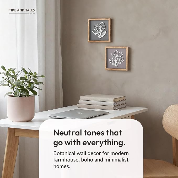 Tide and Tales 3D Botanical Floral Wall Art (Framed Set of 2) Ready-to-Hang Lightweight Boho Decor for Walls, Nature-Inspired Home Decorations with Natural Earthy Tones for Bedroom or Bathroom - Image 7