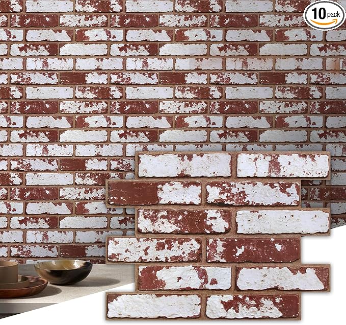 Commomy 3D Faux Brick Wall Panels Peel and Stick - 10pcs 15.74" x 11.8" | Ultralight Thin PVC 3D Wall Panels Fake Brick Paneling for Home Office,Bedroom,Quick DIY Home Decor(12.92 sq.ft) by CommomyDecor