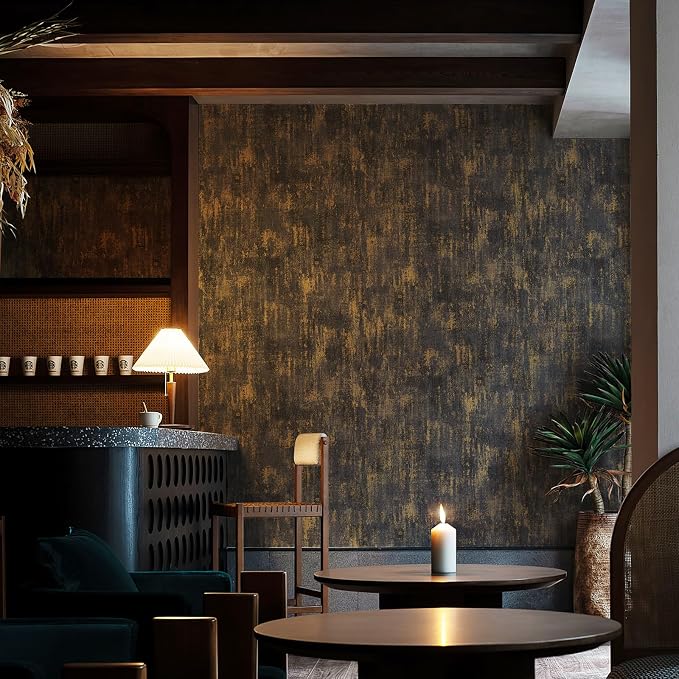 JiffDiff Vintage Metallic Peel and Stick Wallpaper Industrial Metallic Concrete Wall Paper Modern Stick on Wallpaper Self Adhesive Contact Paper(17.3" x 1200" Black Gold) - Image 4