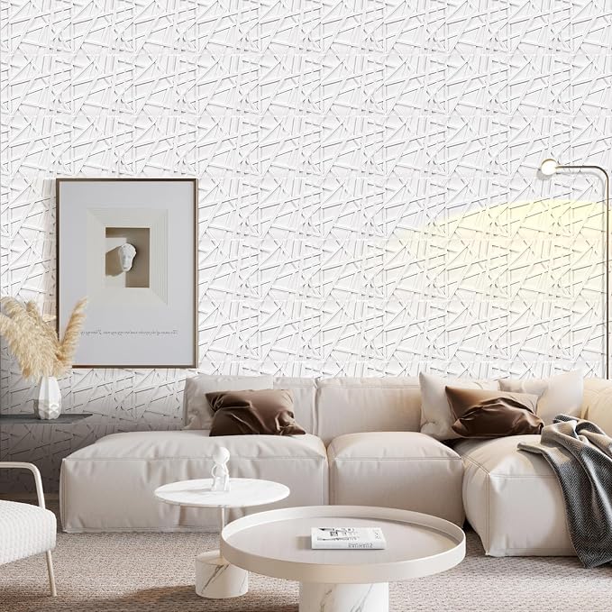 Heikki 30 Pack 3D Wall Panel for Interior Wall Décor, PVC Flower Textured Wall Panels for Living Room Bedroom Hotel Office, 11.8"x11.8", Double-Sided Tape (White-SZ) - Image 6