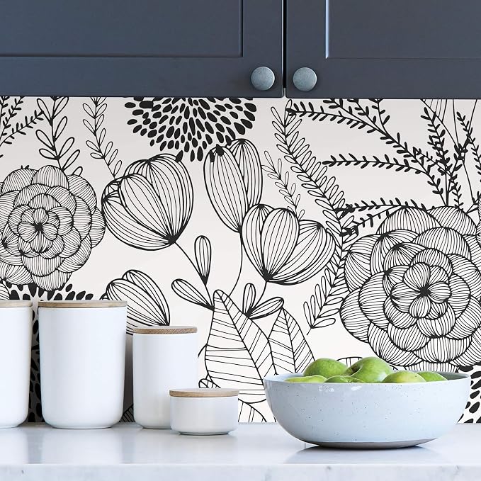NuWallpaper Secret Garden Peel and Stick Wallpaper, Black, Removable Wallpaper, 20.5 in x 18 ft - Image 3