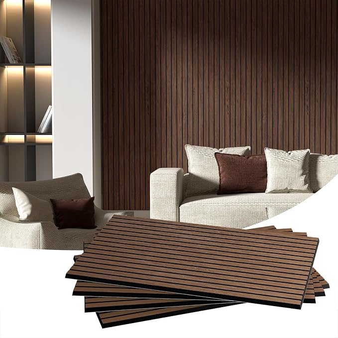 6 Pack 47.2×23.6 Inch Decorative Acoustic Wall Panels | Dark Walnut, 0.4" Thick, Polyester Fiber Core with Wood Veneer, Easy to Cut and Install,covers 46 sq.ft - Image 2