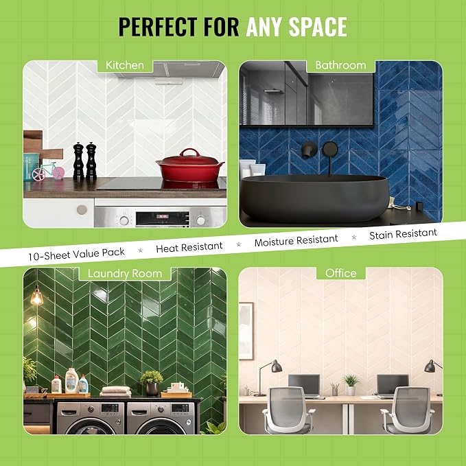 Select 5 Pack Peel and Stick Backsplash Chevron Tiles, 12x12 in, Almond | Extra Thick 3D Wall Panels, Heat & Water Resistant, Easy DIY Kitchen, Bathroom, Laundry, Fireplace & Rental Home Wall Décor - Image 3