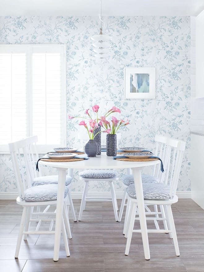 Dimoon 393"x17.3" Blue Wallpaper Floral Peel and Stick Wallpaper Blue Contact Paper Vintage French Country Renter Friendly Bathroom Boho Flower Removable Wall Paper Kitchen Self Adhesive Vinyl Roll - Image 6