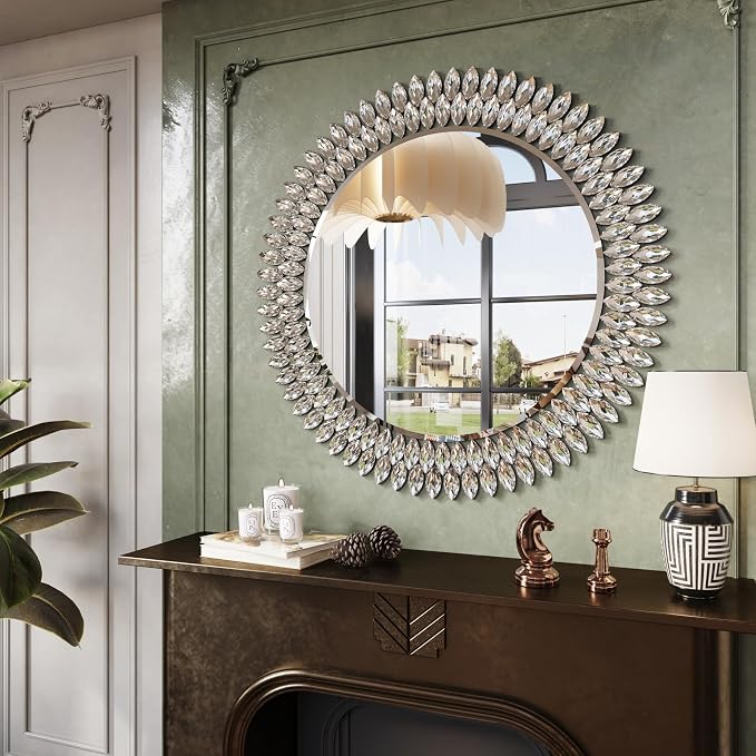 Kelly Miller 32" Jeweled Luxury Round Decorative Wall Mirror - Image 2