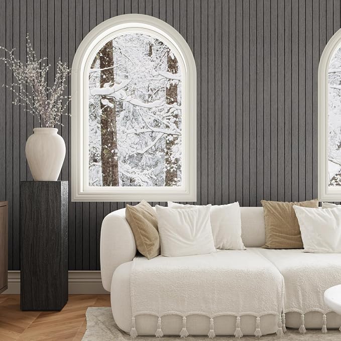 CRE8TIVE 24"x118" Dark Grey Faux Slat Wood Panels for Wall Peel and Stick | Wall Panels for Interior Wall Decor, Flexible Wooded Slat Wall Panel, Renter Friendly Wood Wallpaper for Living Room Ceiling - Image 4