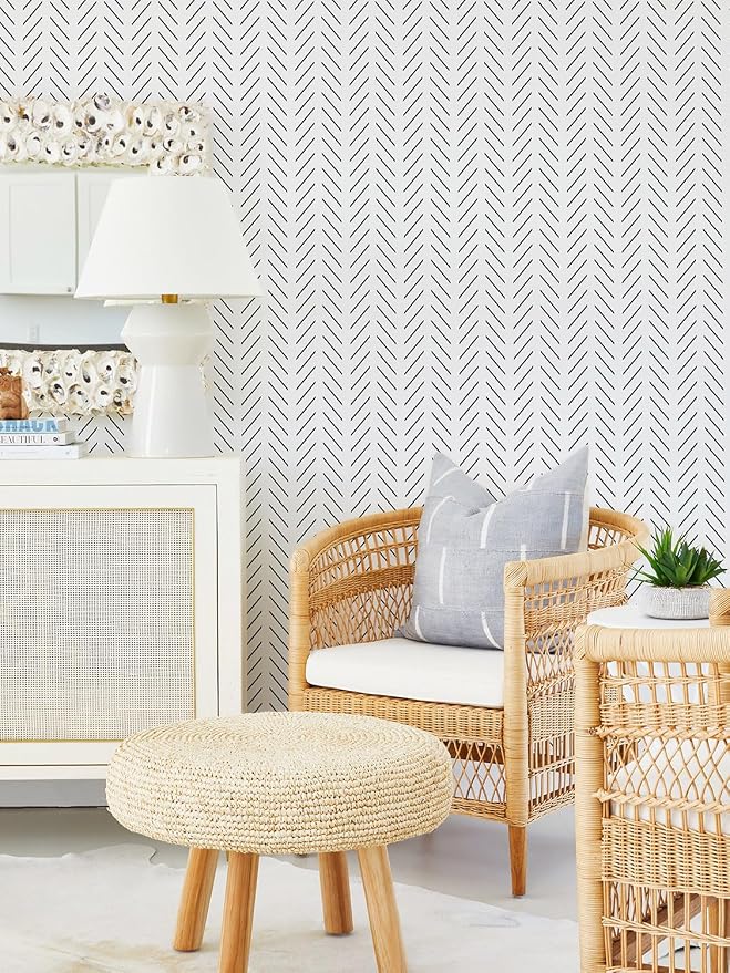 Orainege Black and White Wallpaper Peel and Stick Herringbone Contact Paper | for Bathroom 17.7 in x 78.7 in Self Adhesive Modern Geometric Wallpaper for Bedroom Living Room Removable - Image 9