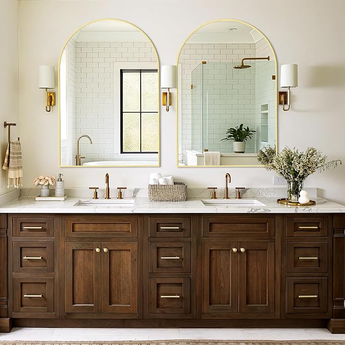 Arched Bathroom Vanity Mirror for Over Sink, 2 Pack 38”x26”, Gold - Image 7