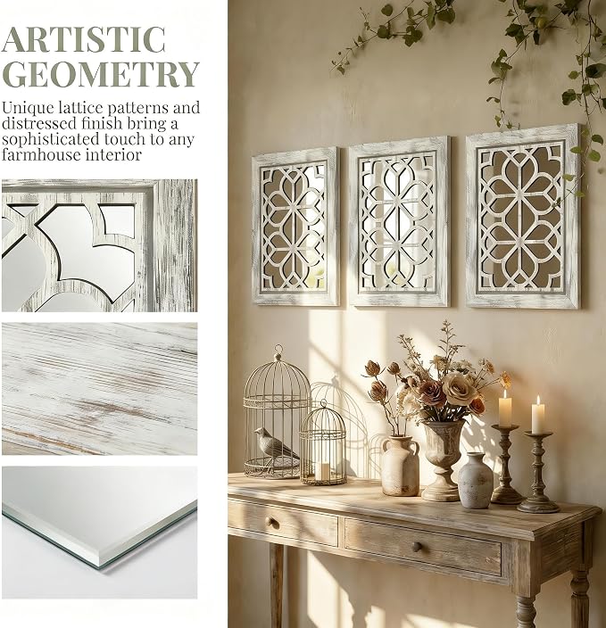 Set of 2 11x15 Inch Rectangular Shatterproof Grey Decorative Wall Mirrors, Boho Farmhouse Rustic Vintage Accent Mirrors for Living Room Bedroom Entryway & Home Decor - Image 4