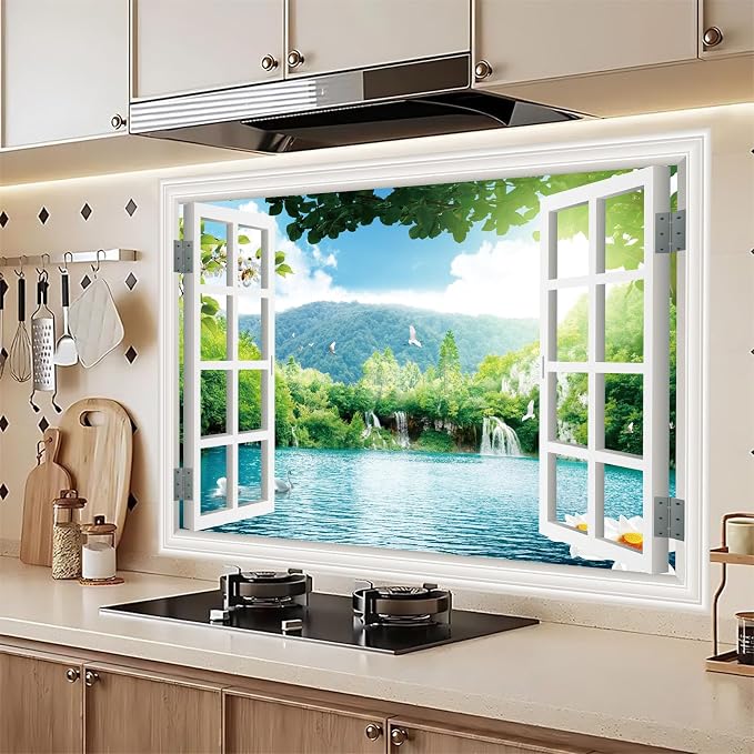 ‌Lmyhome Fake Window Wall Mural Spring Lake Landscape (64"x48") | Peel and Stick Faux Window Wall Sticker Decal Poster for Bedroom Home Decor - Image 3