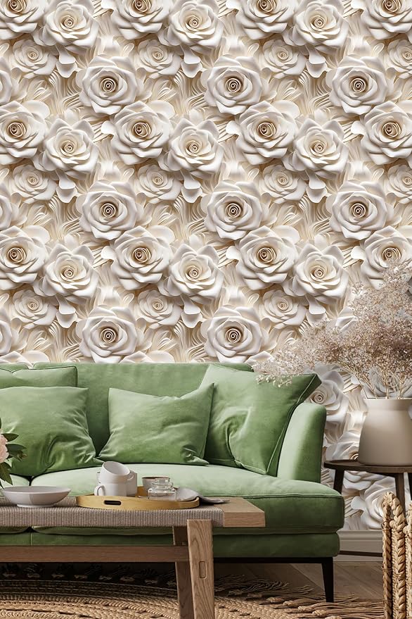 Peel and Stick Wallpaper Beige Rose Floral Feature - Image 5