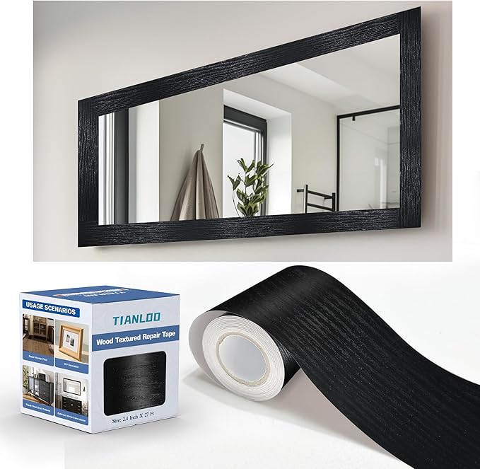 TIANLDD 27 FT Wood Grain Wallpaper Border, Removable Waterproof Mirror Border Peel and Stick,Bathroom Mirror Frame Border.(Black) by TIANLDD