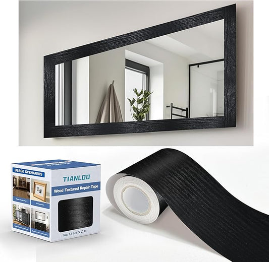 TIANLDD 27 FT Wood Grain Wallpaper Border, Removable Waterproof Mirror Border Peel and Stick,Bathroom Mirror Frame Border.(Black) by TIANLDD