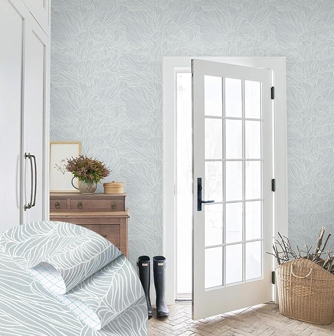 Heroad Blue Peel and Stick Wallpaper Boho Contact Paper 17.3" x65.6ft Neutral Wall Paper Modern Removable Self Adhesive Wallpaper for Bathroom Bedroom Cabinet Waterproof Striped Wall Decor Vinyl Roll - Image 6