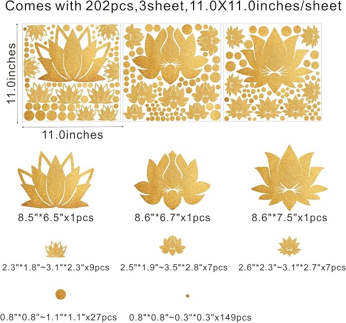 Lotus Flower Wall Decals Golden Wall Stickers Modern Yoga Room Art Sticker | Lotus wall art decor, peel and stick, gold removable vinyl art mural, mandala decoration, for bedroom living room nursery - Image 7