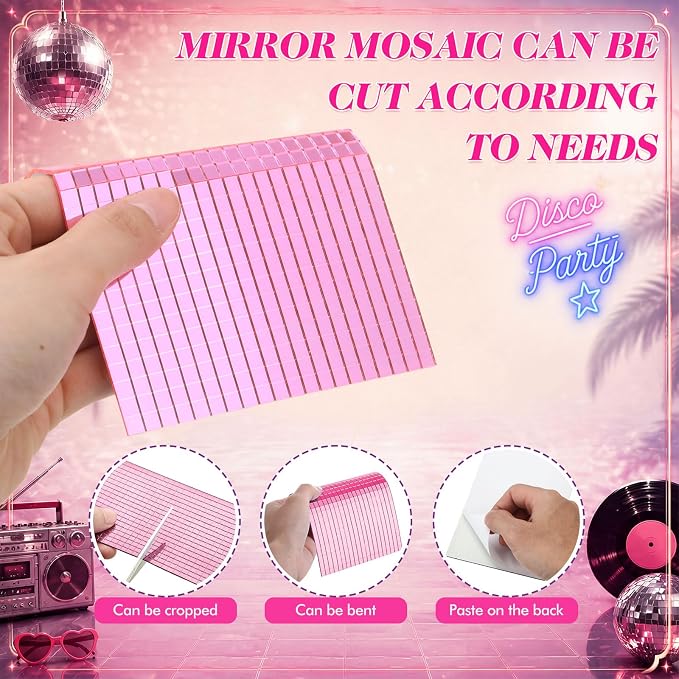 10800 Pieces Pink Disco Mirror Tile Self-Adhesive Mirrors Mosaic Tile - Image 3
