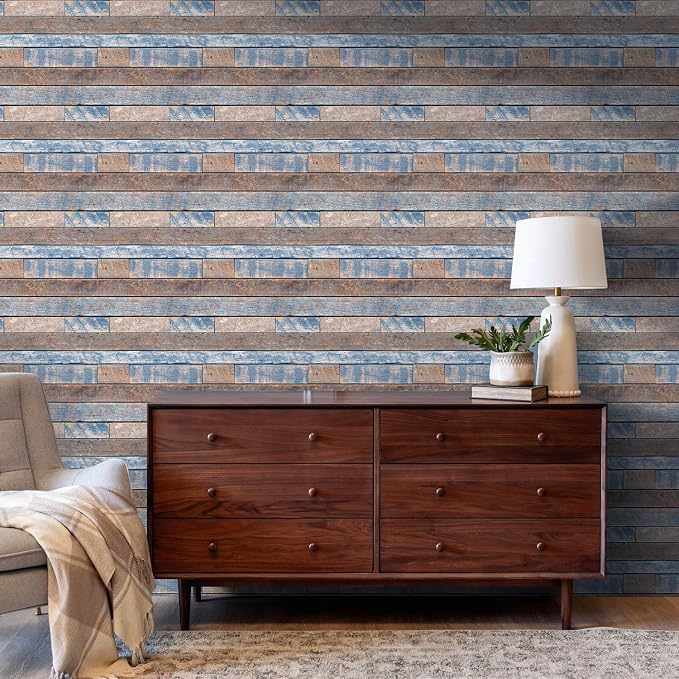 COMSTICKC 3D Peel and Stick Faux Wood Wall Sticker, 10 Pcs 11.8" x 11.8" | Not Real Wood, Lightweight Thin PVC Decorative Wall Panels Designed for DIY Interior Wall Makeover, Cover 9.7 sq ft - Image 7