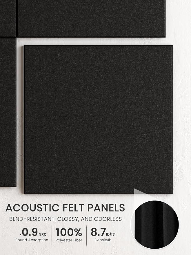 Bumusty 48"x 36" Large Felt Bulletin Board Tiles, Black | 12-Pack Cork Board Alternative, Wall Decor, 30 Pushpins, 60 Adhesive Tabs, Vision Board, Office, Classroom, Home, Dorm - Image 3