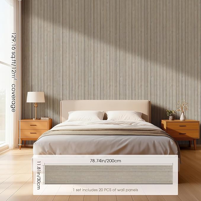 PS Wood Look Slat Wall Panels for Interior Wall Decor, 20-Pack | 78.74 x 11.81 in, Covers 129 sq.ft, Lightweight Self-Adhesive Wall Panels, 3D Wainscoting Wall Covering-White Oak - Image 2