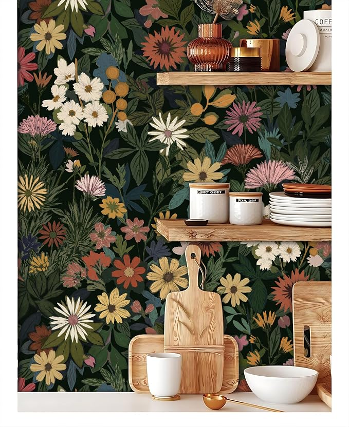 Peel and Stick Wallpaper Floral Contact Paper for Cabinets/Kitchen/Bathroom | Textured Vinyl Stick on Wall paper, Removable, Waterproof, Self-adhesive, Boho, for bedroom/rv/laundry room 17.3" x 118" - Image 4