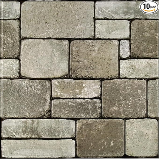 3D Peel and Stick Faux Stone Wall Panels 11.8" x 11.8" 10-Pack | Brown, Stone-Look Textured Wall Sticker, Thin Lightweight PVC Self Adhesive Wall Tiles for Interior Decor, Cover 9.7 sq ft by SMOOSTIKCDECOR