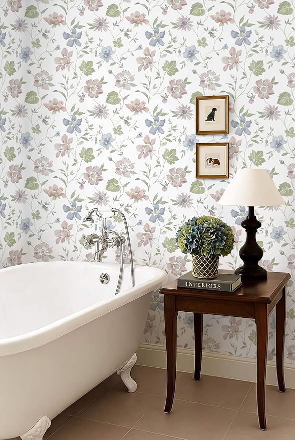 Heroad Floral Peel and Stick Wallpaper Vintage Cottage Contact Paper 17.3''x385'' Farmhouse Stick on Wall Paper Boho Removable Wallpaper for Bedroom Bathroom Cabinets Self-Adhesive Moody Decor Vinyl - Image 3