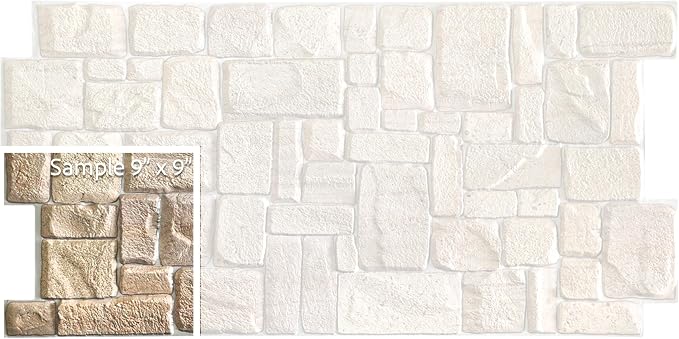 Dundee Deco Beige Faux Limestone PVC 3D Wall Panel, 3.3 ft X 1.7 ft (98 cm X 50cm), Interior Design Wall Paneling Decor, Sample 9 in X 9 in by DundeeDeco