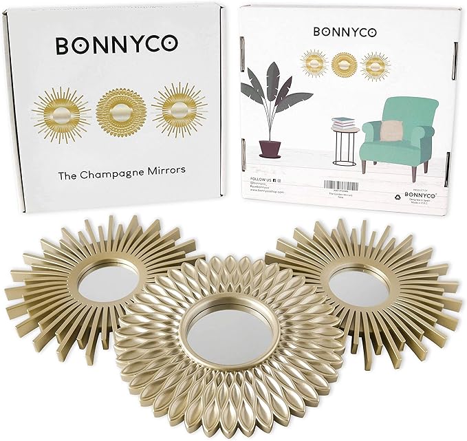 BONNYCO Gold Mirrors for Wall Pack of 3, Round Wall Mirrors Bedroom Room and Home Decor. Espejos Decorativos de Pared Sala Dormitorio, Modern Minimalist Decor Vintage, Chic. Gifts for Women Mums - Image 2