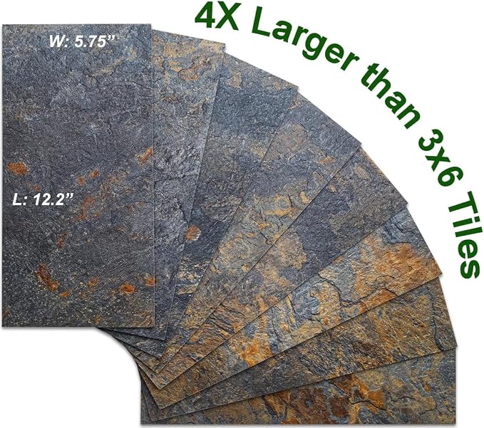 AULIGET 6" x 12" Peel and Stick Backsplash Wall Tiles, PVC Faux Stone Stick on Tiles for Backsplash Kitchen, Bathroom (2, Rust Slate) - Image 2